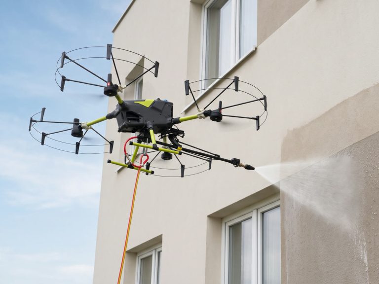 Dron nanoszący preparat impregnujący na elewację